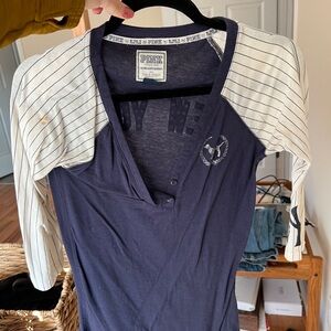 Victoria's Secret baseball Striped Long Sleeve baseball Tee